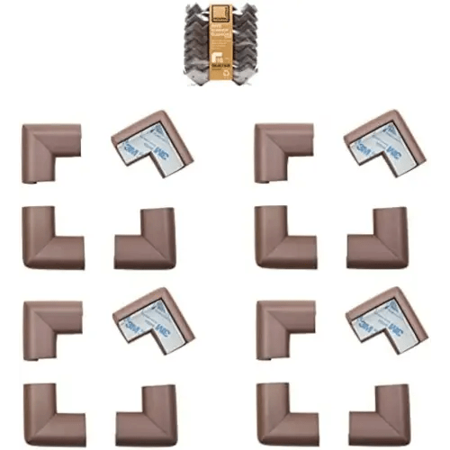 Roving Cove Corner Protector for Baby (16 Large Corners) - Hefty-Fit Heavy-Duty Soft Rubber Foam Furniture Corner Bumper Guards, 3M Adhesive Pre-Taped, Coffee Brown