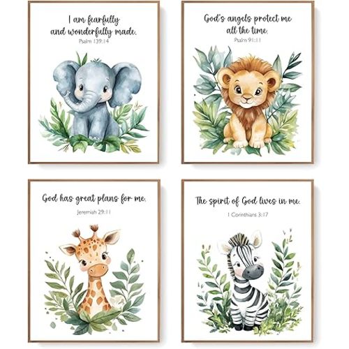 LARTSFRO Woodland Nursery Animals Bible Verse Decor Wall Art Prints Poster, Cute Baby Forest Nursery Decor, Nursery Wall Art for Room Bedroom Bathroom Playroom Wall Art Decor, I Am a Child of God Christian Posters for Kids, Gifts for Kids 10x8 Inch Set of