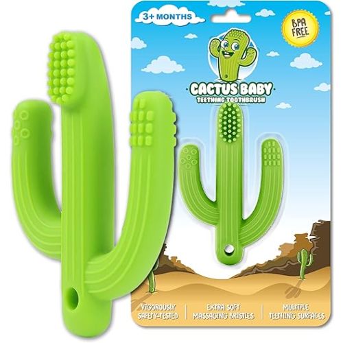 Cactus Baby Teething Toys for Babies 0-6 Months or 6-12 Months, Self-Soothing Pain Relief Soft Baby Teether Toys for Babies, Toddlers, Infants, Boy or Girl, BPA Free, Green