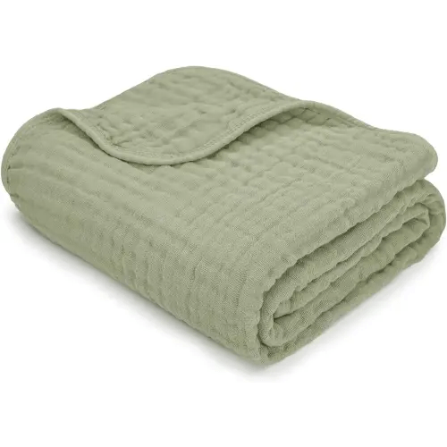 Comfy Cubs Muslin Baby Blanket - Soft, Lightweight, 6-Layer Cotton Swaddle Blankets for Newborns, Infants & Toddlers - 40" x 40" Large, Breathable & Versatile for Sleeping & Tummy Time - Sage