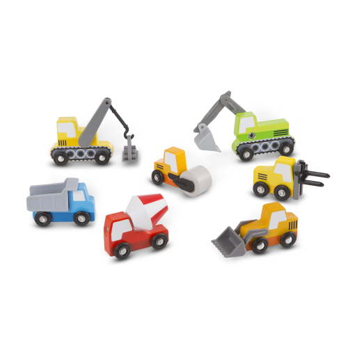 Melissa & Doug Wooden Toy Construction Site Vehicles with Storage Tray (8 pcs)