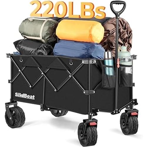 Beach Wagon with Big Universal Wheels - Folding Wagon - Wagons Carts Heavy Duty Foldable - Camping Garden Cart - SLIDBEAT
