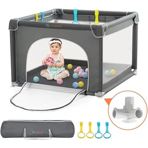 COMOMY Playpens for Babies and Toddlers, Small Baby Play Pens, Activity Center for Baby Safe and Non-Slip Baby Fence, Full Mesh Design, Indoor & Outdoor Kids Activity Center (Dark Grey, 36"x36")