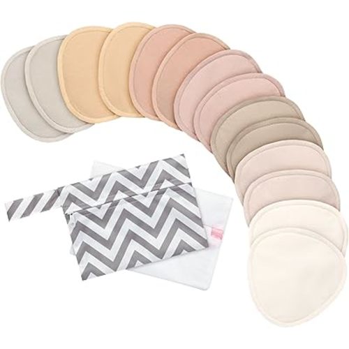 14-Pack Organic Nursing Pads - Washable Breast Pads for Breastfeeding, Nursing Bra Nipple Pads for Breastfeeding, Pumping Bra Reusable Breast Pads, Maternity Breastfeeding Bra Pads (Neutrals, XL 5.5")