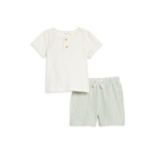 Boys' Slub Knit Henley Tee & Striped Shorts Set, Baby - Exclusive