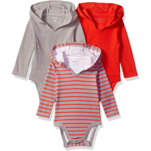 Hanes Baby Long Sleeve Bodysuit, Ultimate Bodysuit Hoodie Boys & Girls, 3-pack