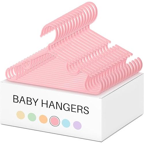 Hsei 60 Pack Baby Plastic Hangers for Closet, No Slip Kids Toddler Hangers, Ideal for Nursery Children Infant Boys and Girls Clothing, Coats, Skirts, Suits Organizer(Pink Color)