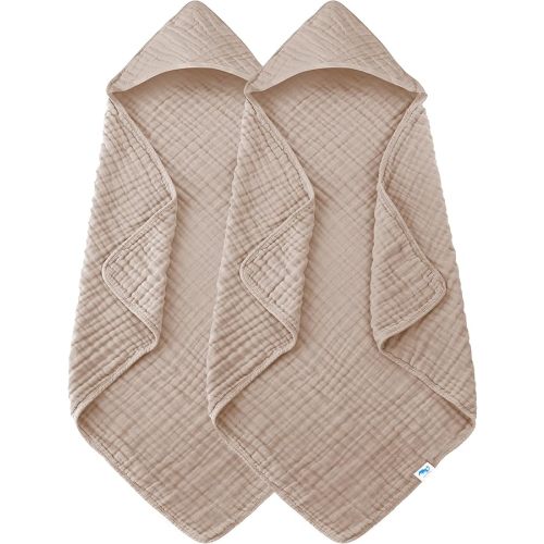 SWEET DOLPHIN Muslin Hooded Baby Bath Towels - 2 Pack 100% Cotton Towel for Babies, Infants, Toddlers - 32x32Inch - Highly Absorbent and Newborn Essential, Brown | Hooded, for Babies, Infants, Toddlers, Highly Absorbent, Newborn Essential, Towel, Brown