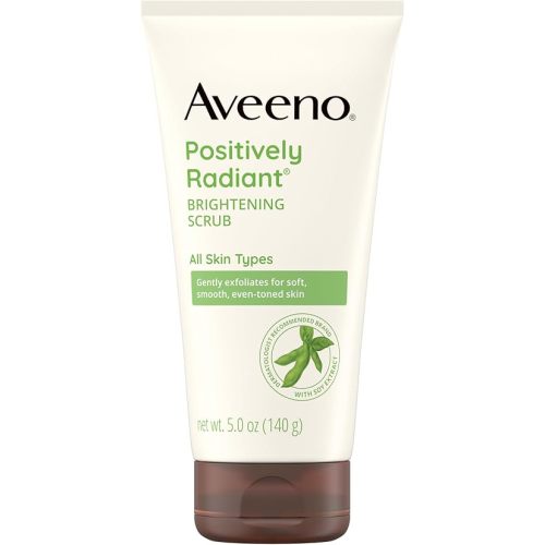 Aveeno Positively Radiant Skin Brightening Exfoliating Daily Facial Scrub, Moisture-Rich Soy Extract, helps improve skin tone & texture, Oil-& Soap-Free, Hypoallergenic, 5 oz