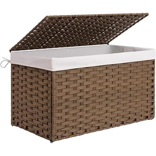 StorageWorks Storage Basket with Lid, Wicker Storage Basket