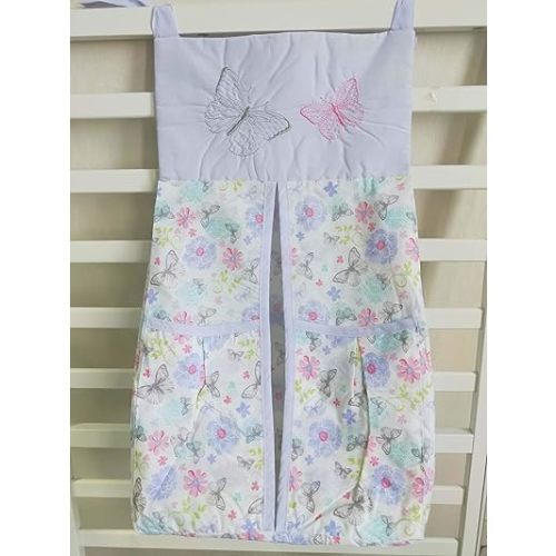 Purple Butterfly Nursery Diaper Stacker 1 PC Floral Butterfly Diaper Hanging Bag for Baby Girl (Purple Butterfly)