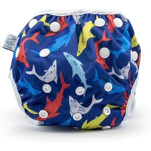 Reusable Baby Swim Diapers (Sizes N–5) – Adjustable, Easy-Wash Nageuret Reusable Swim Diaper Kids Soft, Breathable, Waterproof Swim Wear for Baby & Newborn! (Sharks)