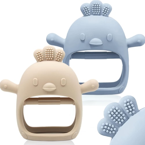 2 Packs Baby Teething Toy for 0-6 6-12 Months, Food Grade Silicone Teething Mitten, Anti Dropping Wrist Hand Teethers Baby Chew Toys for Sucking Needs, BPA Free