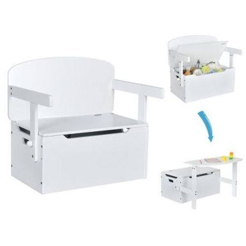 Costway 3-in-1 Kids Convertible Storage Bench Wood Activity Table and Chair Set White