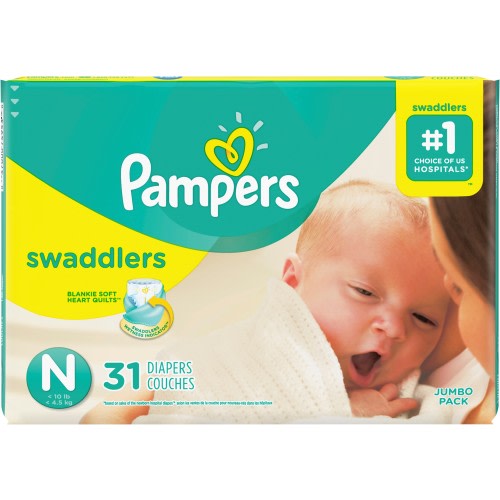 Pampers Swaddlers Jumbo Pack Diapers, Size N 31 ea (Pack of 4)