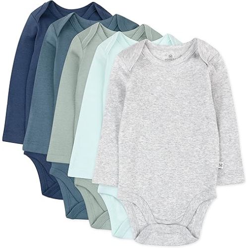 HonestBaby Baby Boys' 5-pack Long Sleeve Bodysuits One-piece - Morning Mountains - 0-3 Months