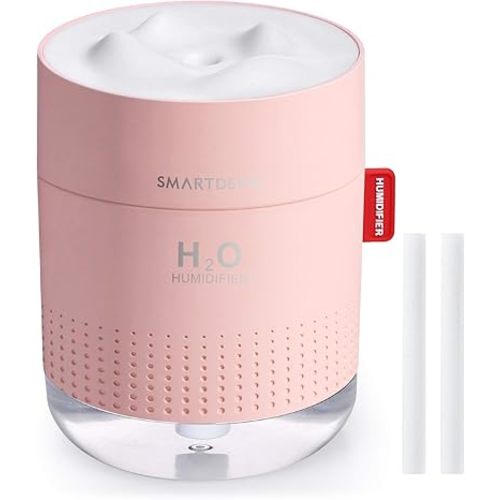 SmartDevil Small Humidifiers, 500ml Desk Humidifiers, Whisper-Quiet Operation, Night Light Function, Two Spray Modes,Auto Shut-Off for Bedroom, Babies Room, Office, Home (Pink)