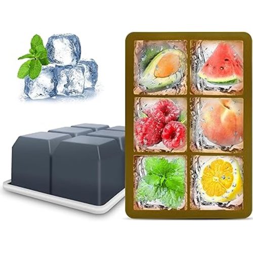Silicone Ice Cube Trays with Lids,Large Square Ice Cube Molds for Freezer, Whiskey, Cocktail, Stackable Flexible and Reusable & Easy Release BPA Free (2 Pack&Dark Gray and Army green)