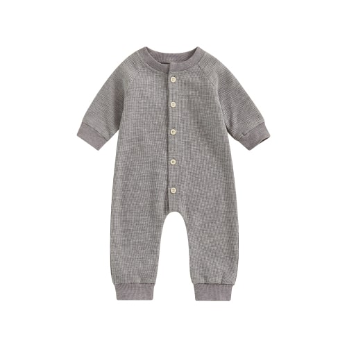 Nygoyerh Baby Boys Girls Jumpsuits Long Sleeve Crewneck Loose Waffle Rompers Newborn Pajamas Infant Clothing 0M 3M 6M 9M 12M 18M