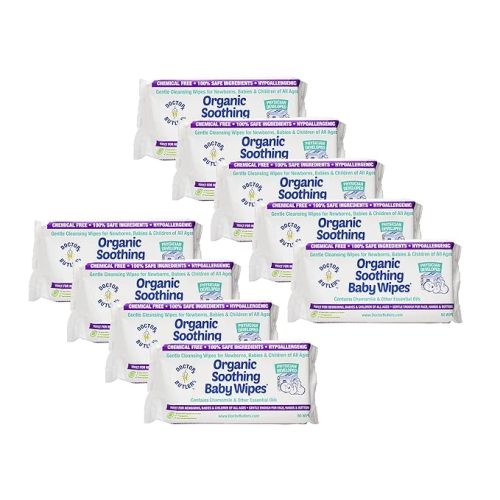 Doctor Butler's Organic Baby Wipes - Hypoallergenic & Unscented Baby Wipes, Safe for Baby Sensitive Skin Care, Made with Chamomile & Essential Oils (9pk – 60 Wipes)