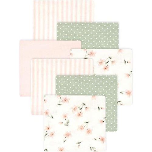 Little Treasure Hudson Baby Cotton Poly Flannel Receiving Blankets Multipack, Pink Dainty Florals, 30x30 inches