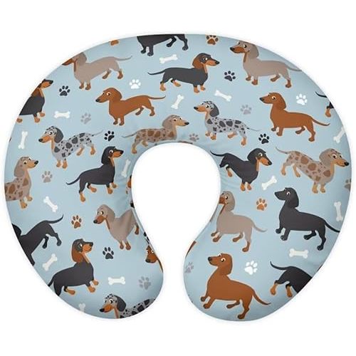 Jeiento Dachshund Nursing Pillow Covers Comfortable Pillowcase Dog Paw Print&Bone Feeding Pillow Covers,Blue Breastfeeding Pillow Slipcover Fits Naked Nursing Pillow