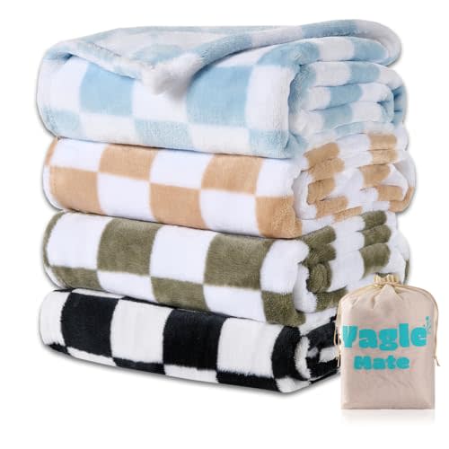 Yagle Mate 4 Pcs Baby Blankets,Fleece Checkered Blanket, Fluffy Small Crib Blankets for Girls, Toddler Receiving Blankets 30×40