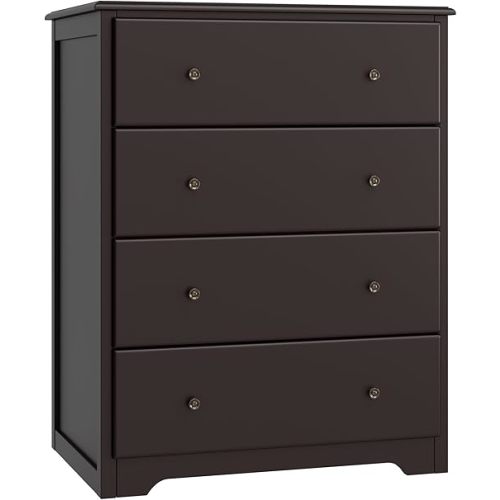 HOUSUIT Dresser, 4 Drawer Dressers Chests of Drawers, Modern Tall Dresser, Wood Drawer Chest Storage Cabinet for Living Room, Hallway, Entryway, Home Office, Dark Brown