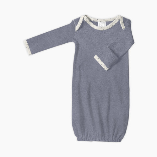 SwaddleDesigns Cotton Knit Long-sleeve Pajama Gown with Mitten Cuffs - Heathered Denim, 0-3 M