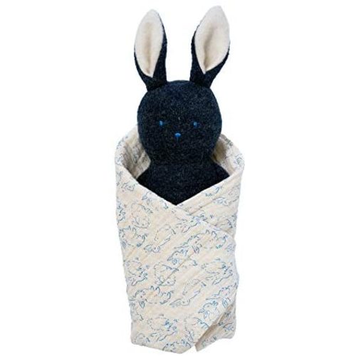 Manhattan Toy Embroidered Plush Bunny Baby Rattle + Soft Cotton Burp Cloth