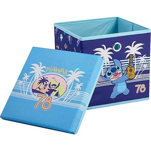 Idea Nuova Lilo & Stitch Collapsible Storage Cube with Removable Lid,10"x10"x10" Fabric Organizer Bin for Kids’ Toys, Clothes & Accessories, Bedroom or Playroom Storage Box