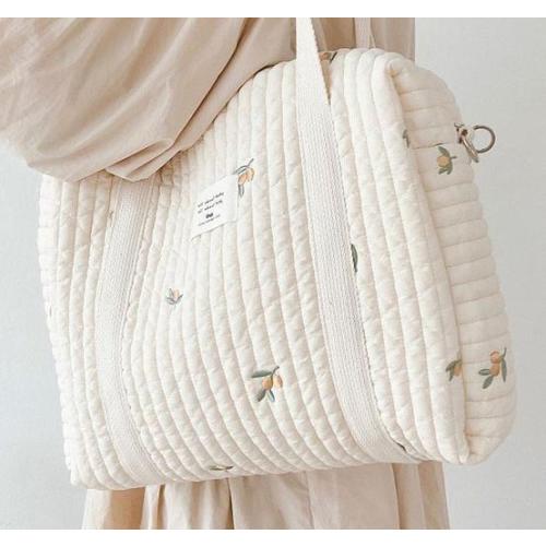 Bear Floral Print Extra Large Cotton Beige Baby Diaper Bag