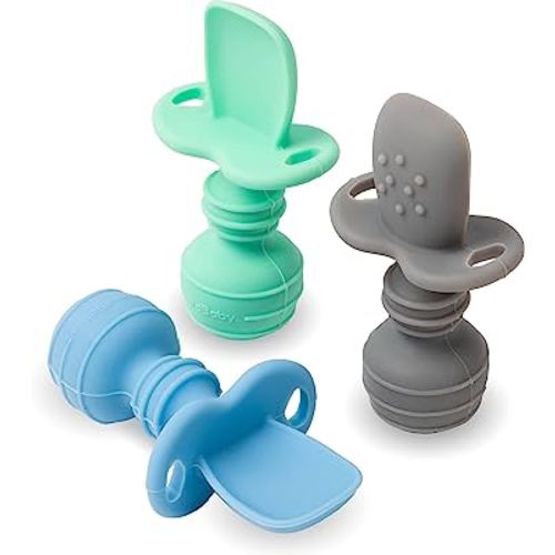 Upward Baby Spoons 3 pack - Baby Spoons Self Feeding 6 Months - Chewable Toddler Utensils with Anti Choke Barrier - Silicone baby spoons - Baby Utensils & Baby Feeding Supplies Infant First Stage