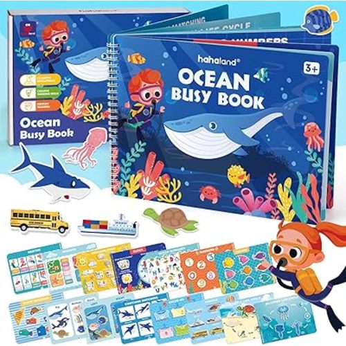 hahaland Busy Book for Toddlers 3-5 - Preschool Learning Activities Toys for Toddlers 3 Year Old - Montessori Toys for 3 Year Old - 27 Pages 15 Educational Concepts