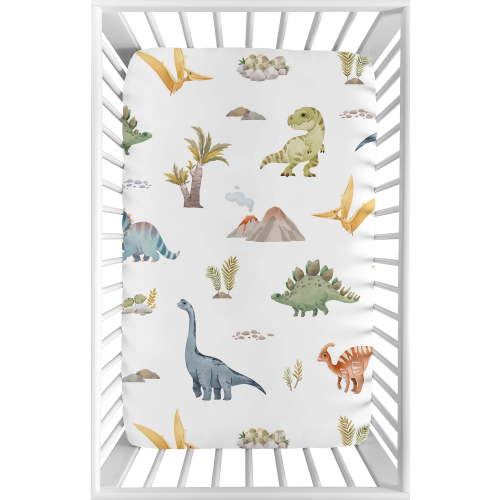 Sweet Jojo Designs Watercolor Dinosaur Dino Multicolor Mini Fitted Crib Sheet
