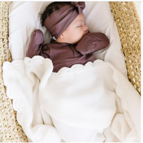 Organic Cotton Scalloped Baby Blanket - Ivory