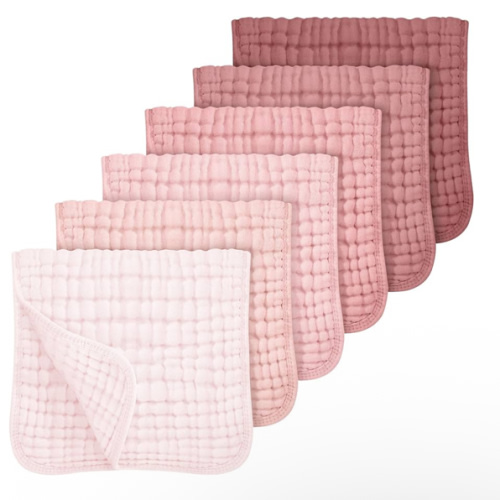 Looxii Muslin Burp Cloths Baby Girl 6 Pack - 20" x 10" - Ultra Soft & Absorbent, 6-Layer 100% Cotton for Spit Up & Drool- Gentle Baby Burping Cloth, Newborn Essentials Shower Gift Girl, Gradient Pink