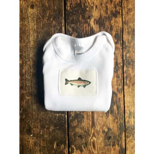 Trout Salmon Fish Baby One Piece Fisherman or Fisherwoman, Bodysuit Cotton Infant Baby Short Sleeve, Sizes: 3-6 Month OR 6-12 Month
