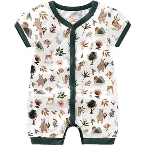 BINIDUCKLING Baby Summer Romper Viscose Blend Buttery Soft Snap Up Jumpsuits Newborn - 24 Months