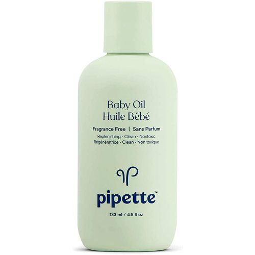 Pipette Baby Oil - Nurture, Moisturize Baby Skin, Vitamin E, Sensitive, Dry Skin, Fragrance Free with Renewable Plant-Derived Squalane, 4.5 fl oz