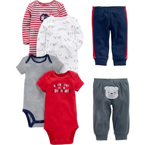 Simple Joys by Carter's baby-boys 6-piece Bodysuits (Short and Long Sleeve) and Pants Set - 6-9 Months - Multicolor/Bear/Dogs/Stripe/Text Print