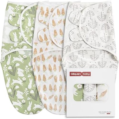 GLLQUEN BABY Swaddle Blanket Sleep Sacks for Newborn - Baby Swaddles 0-3 Months, 3-Pack Newborn Swaddling Sack, Cute Rabbit,Swaddle Wrap, Baby Essentials, Registry & Gift (Small/Medium)