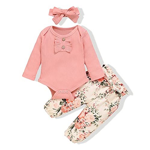 Mioglrie Newborn Infant Baby Girl Clothes Romper Pants Set Cotton Floral Outfits Baby Clothes for Girls