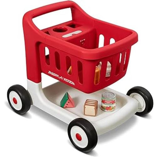 Radio Flyer Scan & Sort Shopping Cart with Lights & Sounds, Baby Walker with Wheels, Red Shopping Cart for Kids Ages 1+