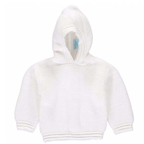 Hooded White Crochet Sweater (0-3)