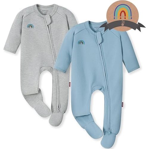 Momcozy Boy Girl Baby Pajamas Onesie, 0-24 M Temp-Sensing 2-Way Zipper Cotton & Viscose Derived from Bamboo Newborn Sleepers
