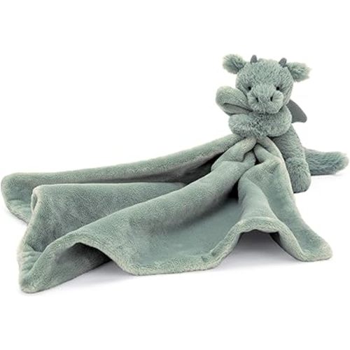 Jellycat Bashful Dragon Soother, 13.5 inches - Security Blanket & Lovey for Babies - Baby Gift