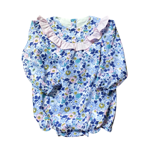 Blue Floral Bubble with Pink Bow in Back