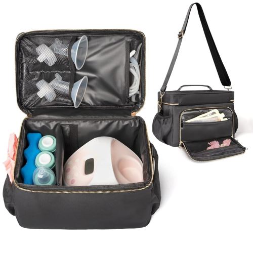 Breast Pump Bag Compatible with Spectra S1 S2 Gold, Breast Pump Carrying Case, EliteMom Breast Pump Tote Bag with Cooler & Strap for Pumping Essentials