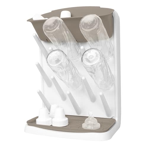 Ubbi Vertical Baby Bottle Drying Rack, Space Saving Countertop Drying Rack Baby Accessory, Taupe